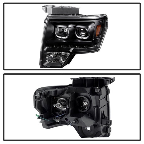 Xtune Ford F150 09-14 Projector Headlights Halogen Model Only LED Halo Black PRO-JH-FF15009-CFB-BK 9032226