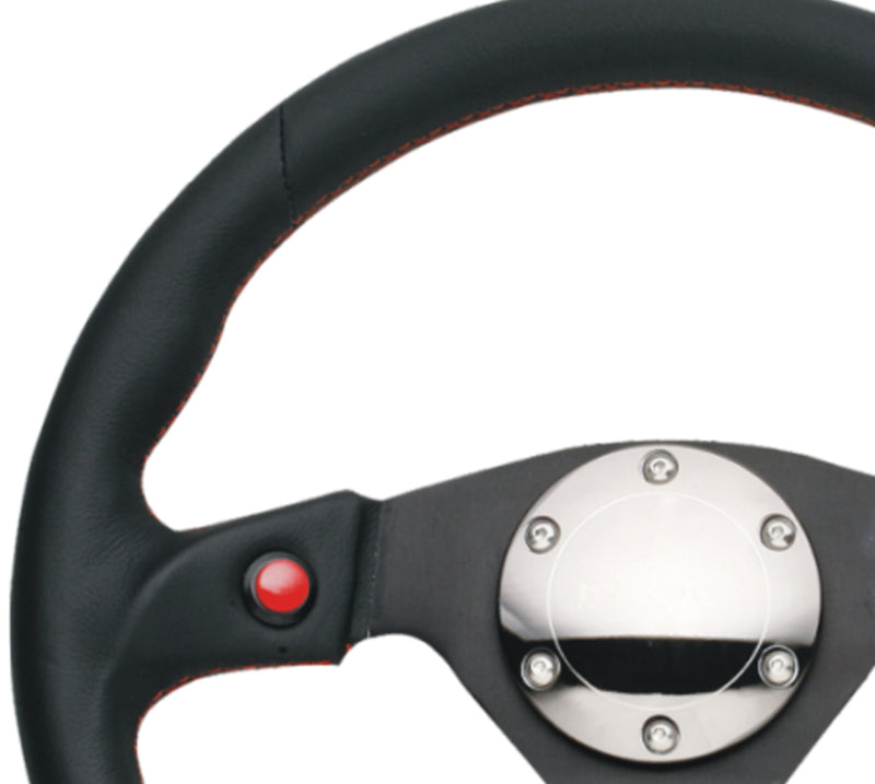 NRG Reinforced Steering Wheel (320mm) Blk Leather w/Dual Buttons RST-007R