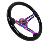NRG Reinforced Steering Wheel (350mm / 3in. Deep) Blk Wood w/Blk Matte Spoke/Neochrome Center Mark RST-018BK-MC