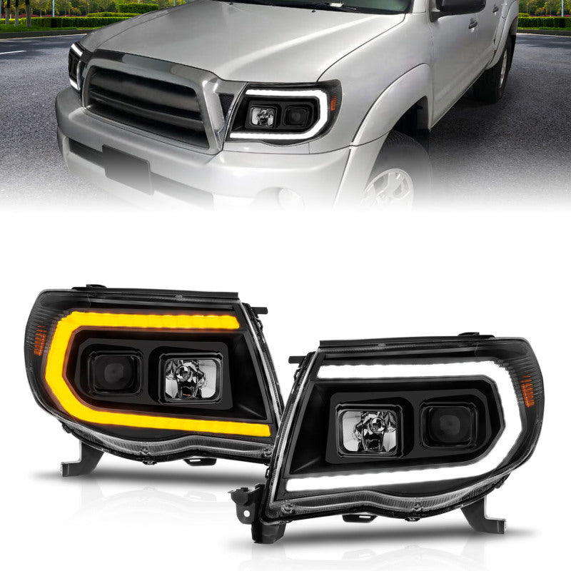 ANZO 05-11 Toyota Tacoma Projector Headlights w/Light Bar Switchback Black Housing 111564