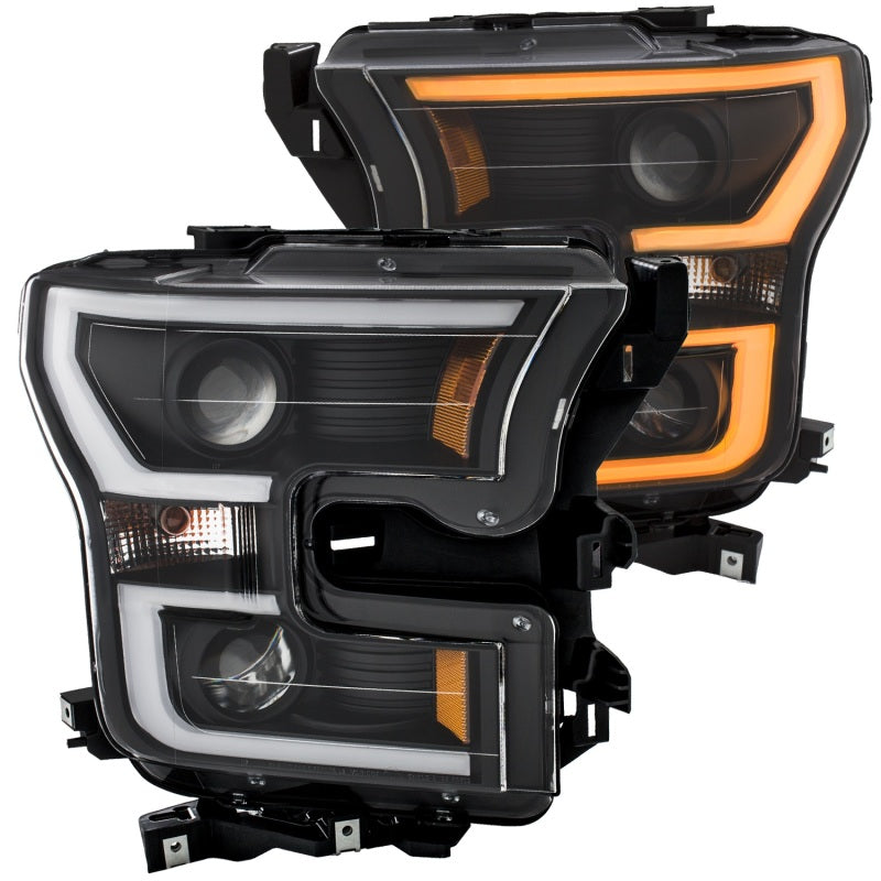 ANZO 2015-2017 Ford F-150 Projector Headlights w/ Plank Style Switchback Black w/ Amber 111357