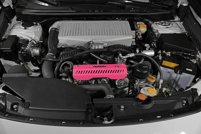 Perrin 22-23 Subaru WRX Pulley Cover (Short Version - Works w/AOS System) - Hyper Pink PSP-ENG-154HP