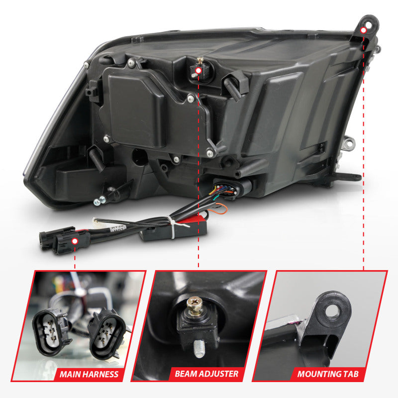 ANZO 09-18 Dodge Ram 1500/2500/3500 LED Plank Style Headlights Switchback + Sequential - Matte Black 111609