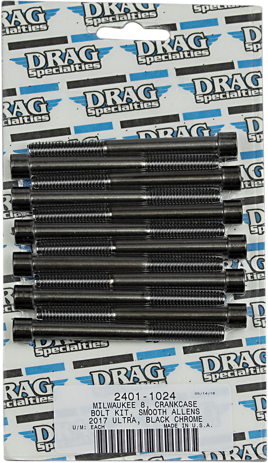 DRAG SPECIALTIES Crankcase Smooth Bolt Kit - Black/Chrome - M8 MK778SBK