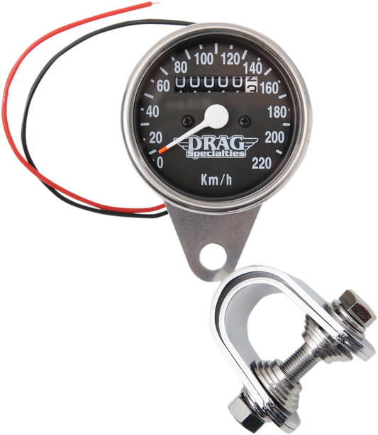 DRAG SPECIALTIES 2.4" KPH Mini LED Mechanical Speedometer/Indicators - Chrome Housing - Black Face - 2:1 21-6808DS