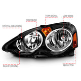 ANZO 2002-2004 Acura Rsx Crystal Headlights Black 121209