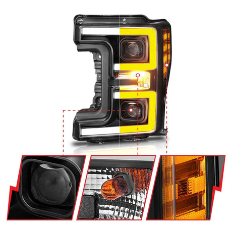 ANZO LED Headlights 17-18 Ford F-250 Super Duty Plank-Style L.E.D. Headlight Black (Pair) 111388