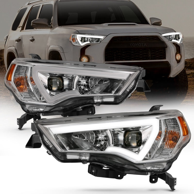 ANZO 14-18 Toyota 4 Runner Plank Style Projector Headlights Chrome w/ Amber 111417