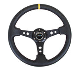 NRG Reinforced Steering Wheel (350mm / 3in. Deep) Blk Leather w/Blk Cutout Spoke/Yellow Center Mark RST-006BK-Y