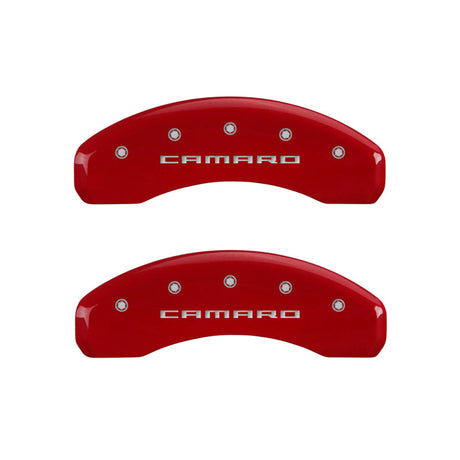 MGP 4 Caliper Covers Engraved Front & Rear Gen 5/Camaro Red finish silver ch 14241SCA5RD