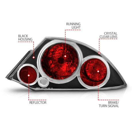ANZO 2000-2005 Mitsubishi Eclipse Taillights Black 221081