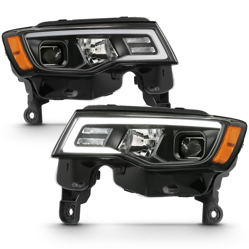 ANZO 2017-2018 Jeep Grand Cherokee Projector Headlights w/ Plank Style Switchback - Black w/ Amber 111418