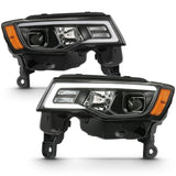 ANZO 2017-2018 Jeep Grand Cherokee Projector Headlights w/ Plank Style Switchback - Black w/ Amber 111418