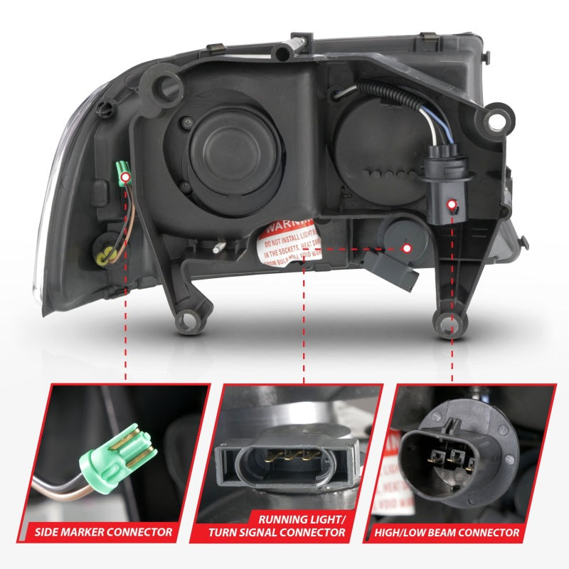ANZO 97-04 Dodge Dakota/Durango Crystal headlight Set w/ Light Bar Black Housing 111591
