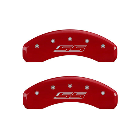 MGP 4 Caliper Covers Engraved Front & Rear Gen 5/SS Red finish silver ch 14241SSS5RD