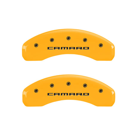 MGP 4 Caliper Covers Engraved Front & Rear Gen 5/Camaro Yellow finish black ch 14240SCA5YL
