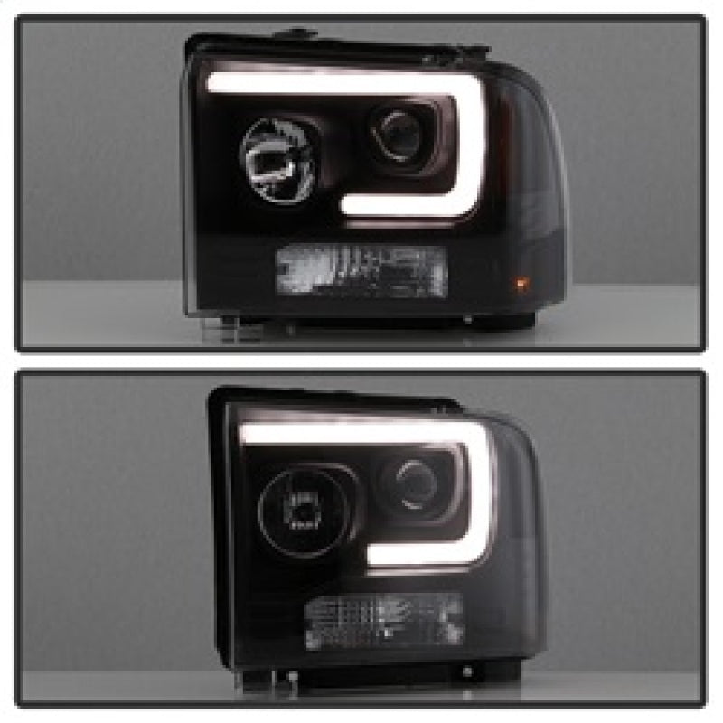 Spyder Ford F250/350/450 05-07 Projector Headlights - Light Bar DRL LED - Black PRO-YD-FS05V2-LB-BK 5084507
