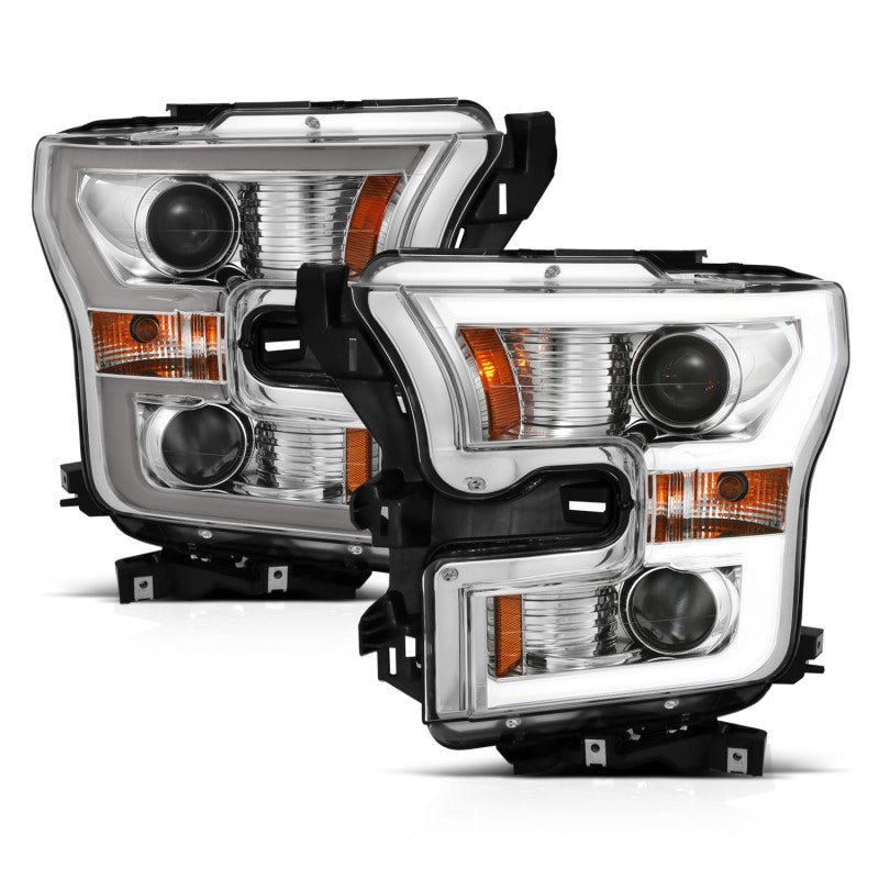 ANZO 2015-2017 Ford F-150 Projector Headlights w/ Plank Style Switchback Chrome w/ Amber 111358