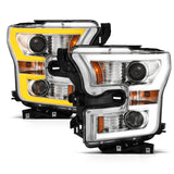 ANZO 2015-2017 Ford F-150 Projector Headlights w/ Plank Style Switchback Chrome w/ Amber 111358