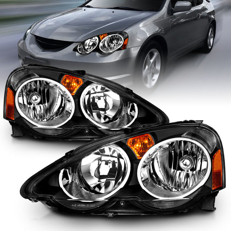 ANZO 2002-2004 Acura Rsx Crystal Headlights Black 121209