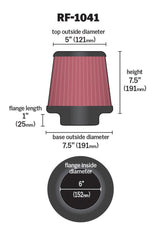 K&N Round Tapered Universal Air Filter 6 inch Flange 7 1/2 inch Base 5 inch Top 7 1/2 inch Height