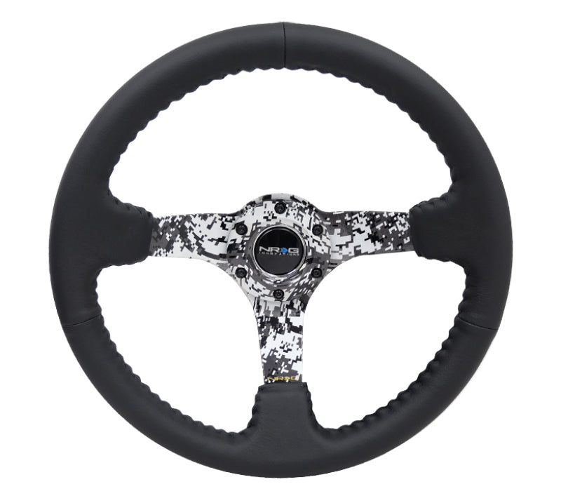 NRG Reinforced Steering Wheel (350mm / 3in. Deep) Blk Leather w/Hydrodipped Digi-Camo Spokes RST-036DC-R