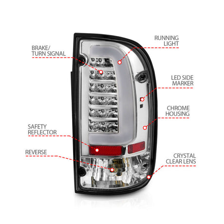 ANZO 95-00 Toyota Tacoma LED Taillights Chrome Housing Clear Lens (Pair) 311355