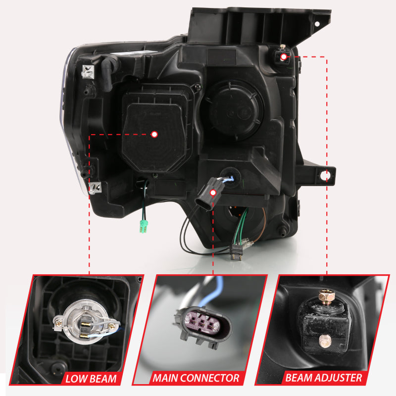 ANZO 2009-2013 Ford F-150 Projector Light Bar G4 Switchback H.L.Black Amber 111469