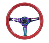 NRG Classic Wood Grain Steering Wheel (350mm) Red Grip w/Neochrome 3-Spoke Center ST-015MC-RD