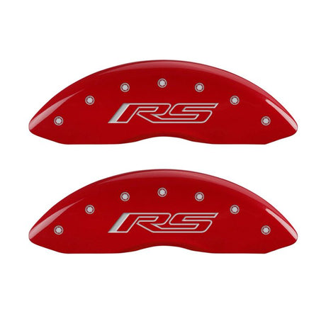 MGP 4 Caliper Covers Engraved Front & Rear Gen 5/RS Red finish silver ch 14033SRS5RD