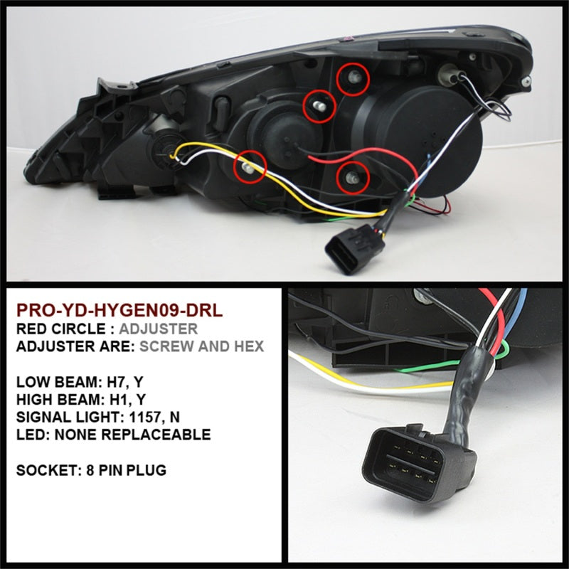 Spyder Hyundai Genesis 10-12 Projector Halogen Model- LED Halo DRL Blk PRO-YD-HYGEN09-DRL-BK 5034250