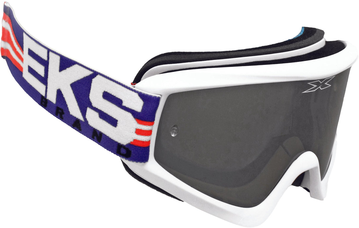 EKS BRAND Flat Out Mirror Goggle White/Red/Blue W/Silver Mirror 067-10375
