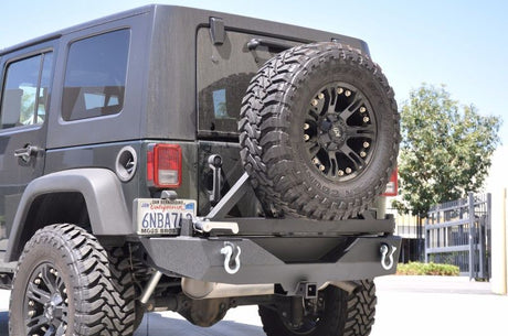 DV8 Offroad 07-18 Jeep Wrangler JK Rear Aluminum Bumper w/ Tire Carrier - Black RBSTTB-01