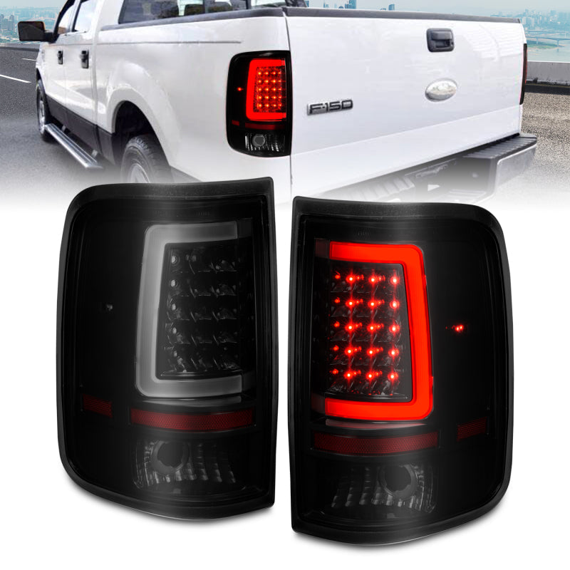 ANZO 2004-2006 Ford F-150 LED Tail Lights w/ Light Bar Black Housing Smoke Lens 311343