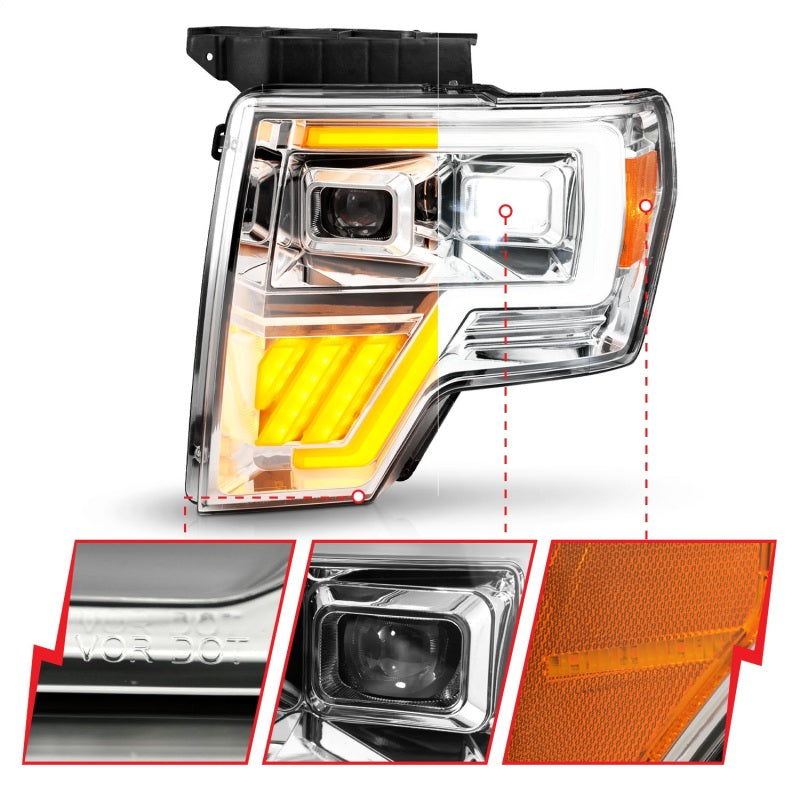 ANZO 09-14 Ford F-150 Full LED Proj Headlights w/Initiation Feature - Chrome 111607