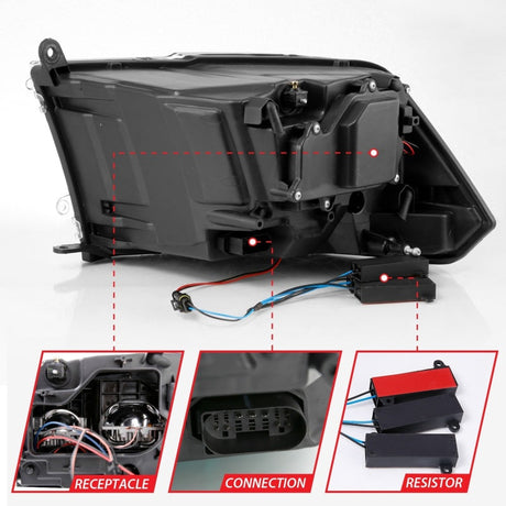 ANZO 2009-2018 Dodge Ram 1500 Led Projector Plank Style Switchback H.L Halo Chrome Amber (OE Style) 111465