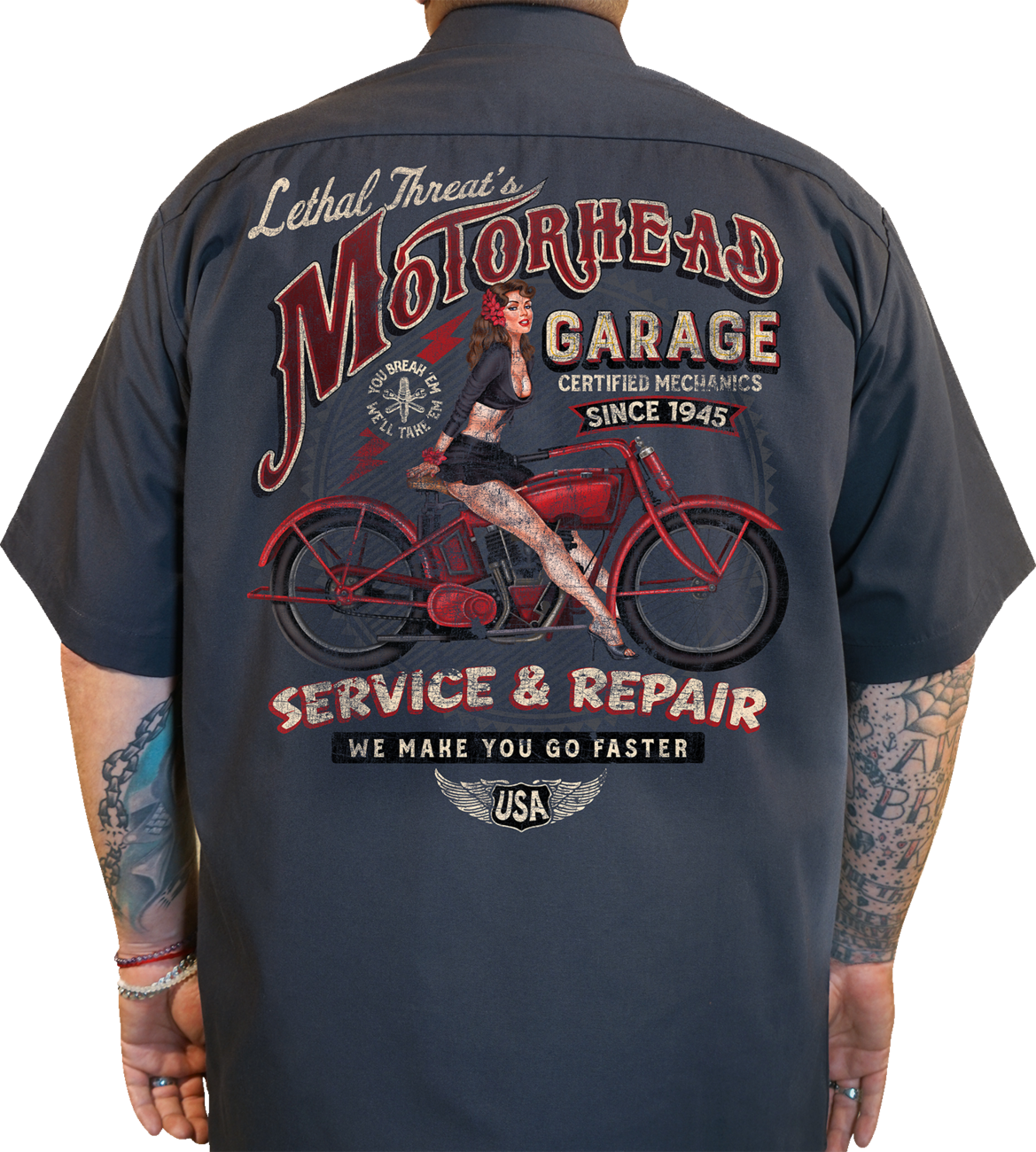 LETHAL THREAT Motorhead Garage Shop Shirt - Gray - 4XL DG60177-4XL
