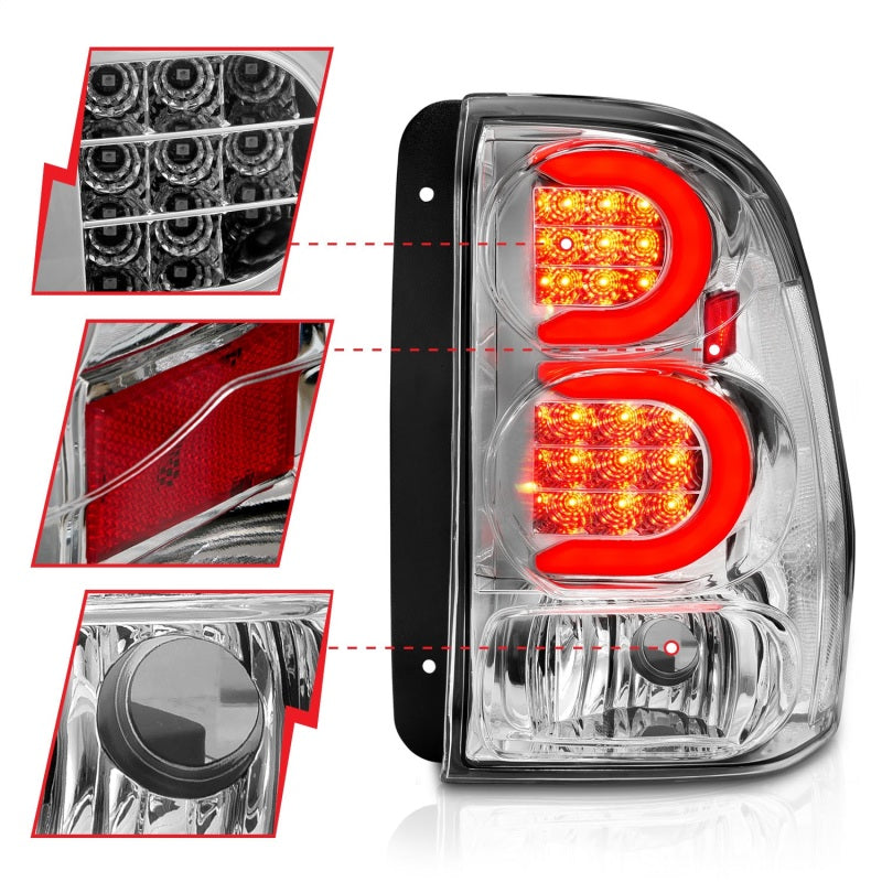 ANZO 2002-2009 Chevrolet Trailblazer LED Tail Lights w/ Light Bar Chrome Housing Clear Lens 311373