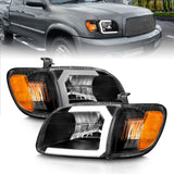 ANZO 00-04 Toyota Tundra (Fits Reg/Acc Cab Only) Crystal Headlights w/Light Bar Black w/Corner Light 111579