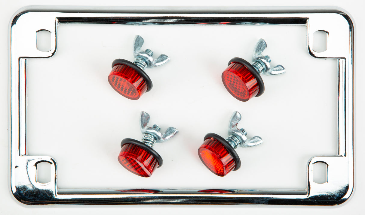 CHRIS PRODUCTS License Plate Frame W/4 Red Reflectors Chrome 602
