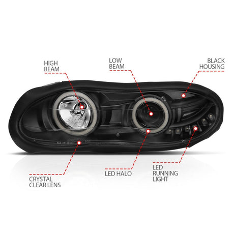 ANZO 1998-2002 Chevrolet Camaro Projector Headlights w/ Halo Black 121160