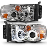ANZO 2002-2005 Dodge Ram 1500 Projector Headlights w/ Halo Chrome Clear Amber 111491
