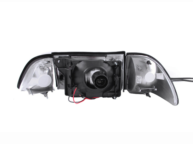 ANZO 1987-1993 Ford Mustang Crystal Headlights Black w/ Corner Lights 3pc 121192