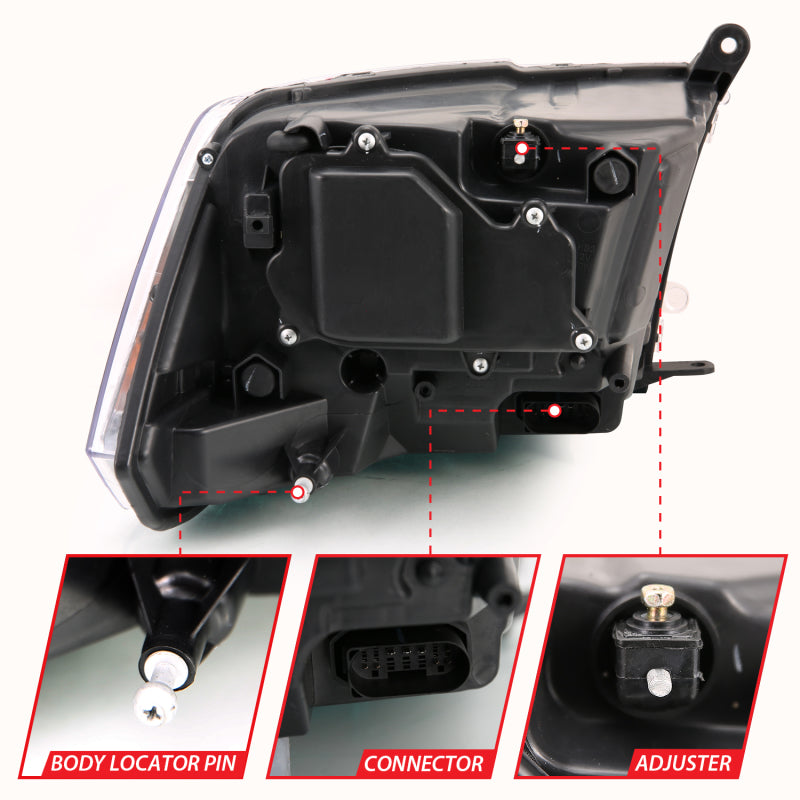ANZO 2009-2018 Dodge Ram 1500 Projector H.L. Switchback Black Amber 111441