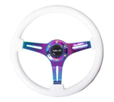 NRG Classic Wood Grain Steering Wheel (350mm) White Paint Grip w/Neochrome 3-Spoke Center ST-015MC-WT
