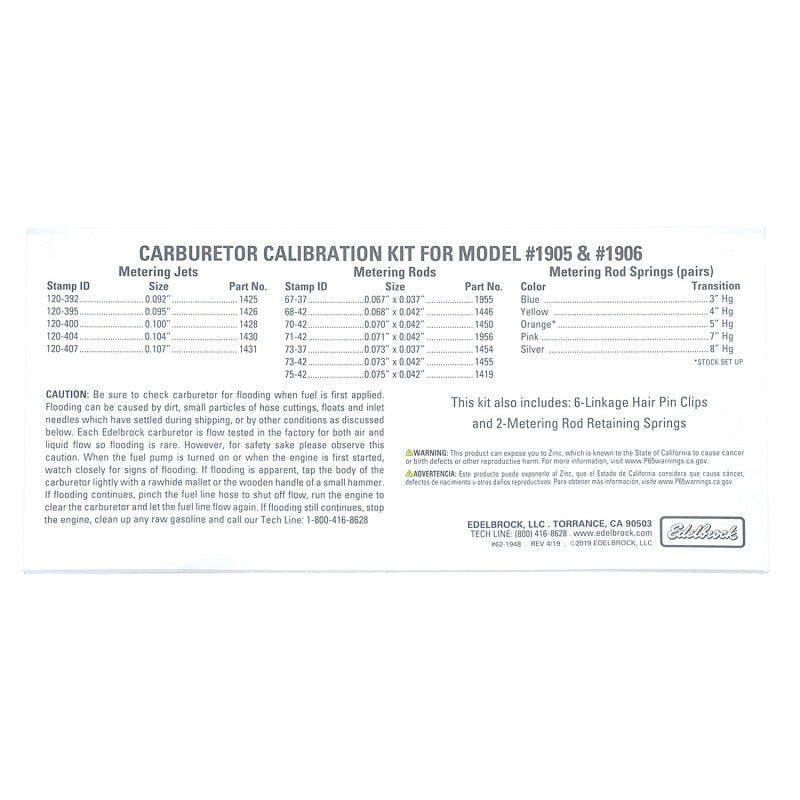 Edelbrock Calibration Kit for 1905 / 1906 1948