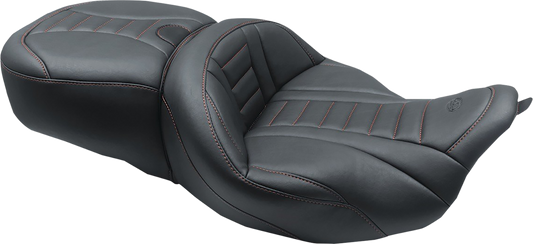 MUSTANG One-Piece Deluxe Touring Seat - Black w/ American Beauty Red Stitching 79006AB
