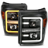 ANZO 2011-2016 Ford F250 Projector Headlights w/ Plank Style Switchback Black w/ Amber 111406