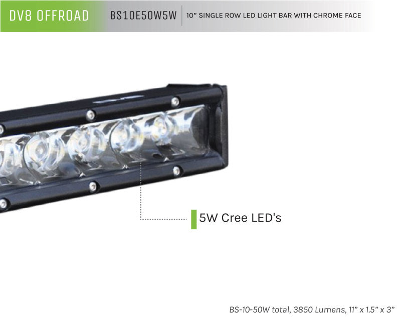 DV8 Offroad SL 8 Slim 10in Light Bar Slim 50W Spot 5W CREE LED - Black BS10E50W5W