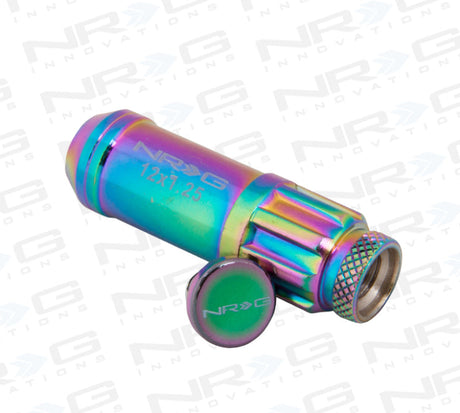 NRG 700 Series M12 X 1.25 Steel Lug Nut w/Dust Cap Cover Set 21 Pc w/Locks & Lock Socket - Neochrome LN-LS710MC-21